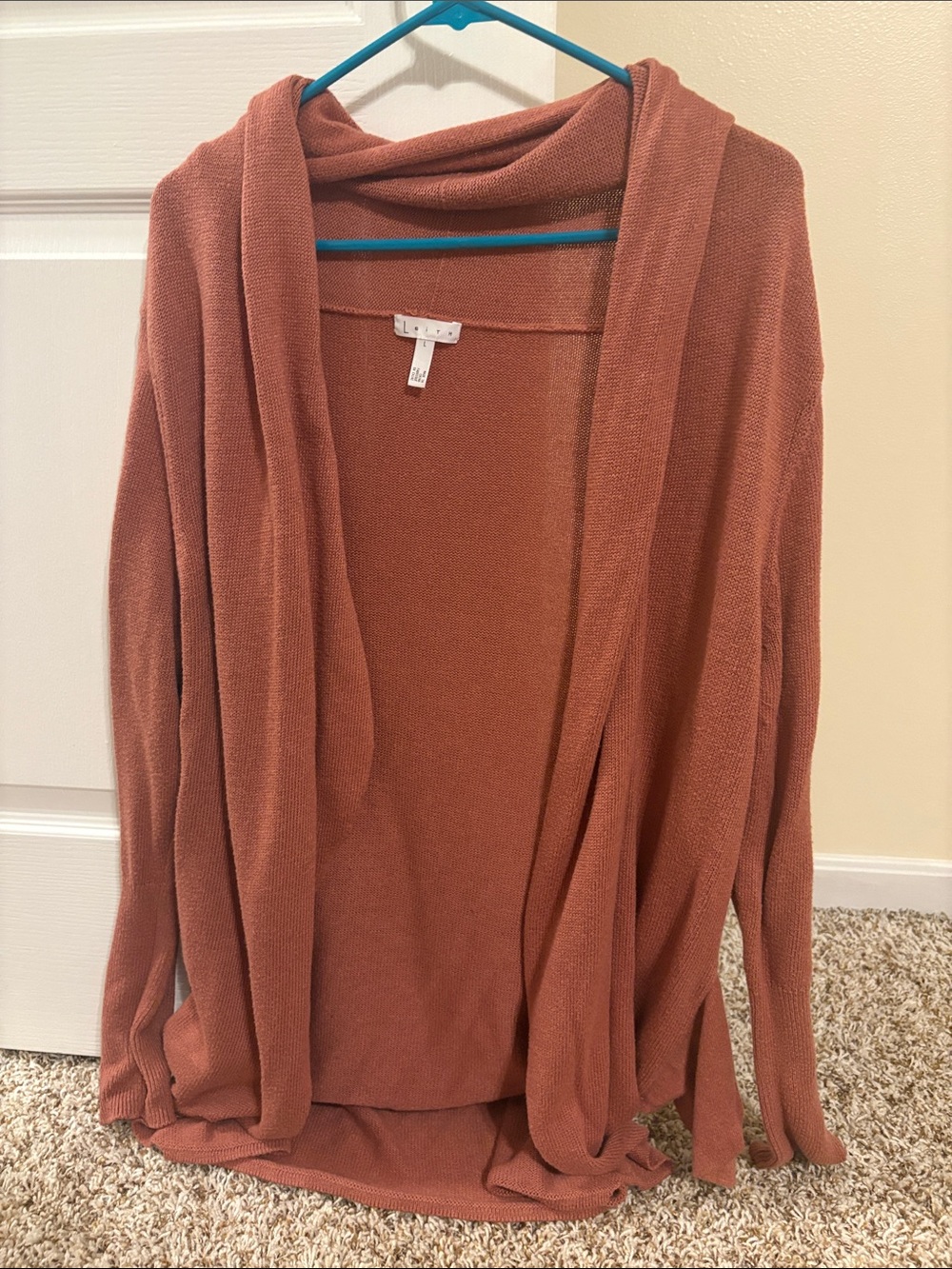 Leith Cozy Open-Front Women's Sweater Cardigan - Rust
